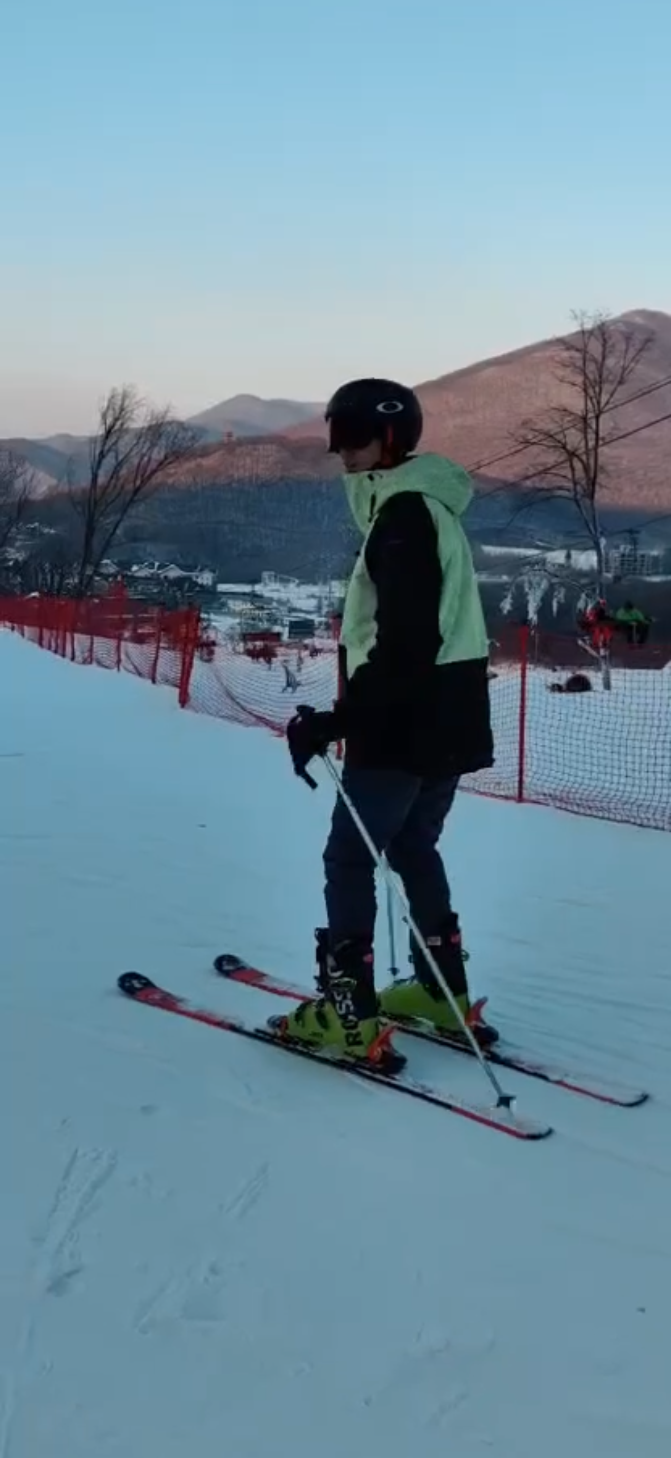 Skiing on a snowy mountain slope