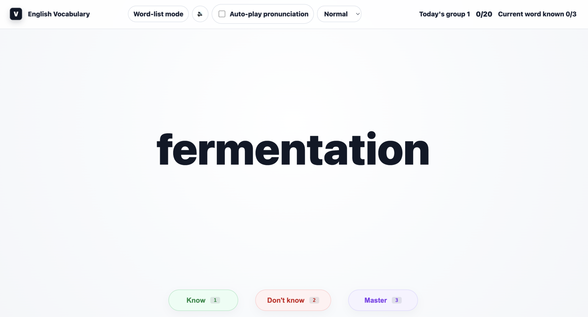Vocabulary Memorization UI screenshot